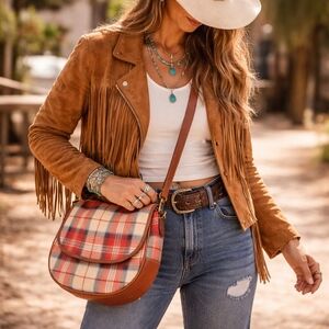 Lochcarron of Scotland Tartan Wool & Leather Crossbody Saddle Bag Pure New Wool